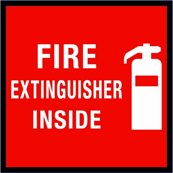 Fire Extinguisher Inside, 4"x4" Decal (12/Pack)
