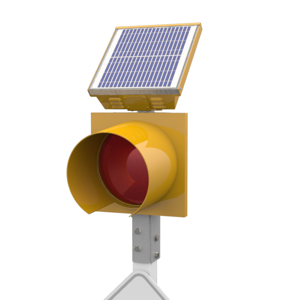 R247-E, 24 Hour 12" Red Flashing Beacon, Wood Post Mount, Integrated  Solar Engine Yellow