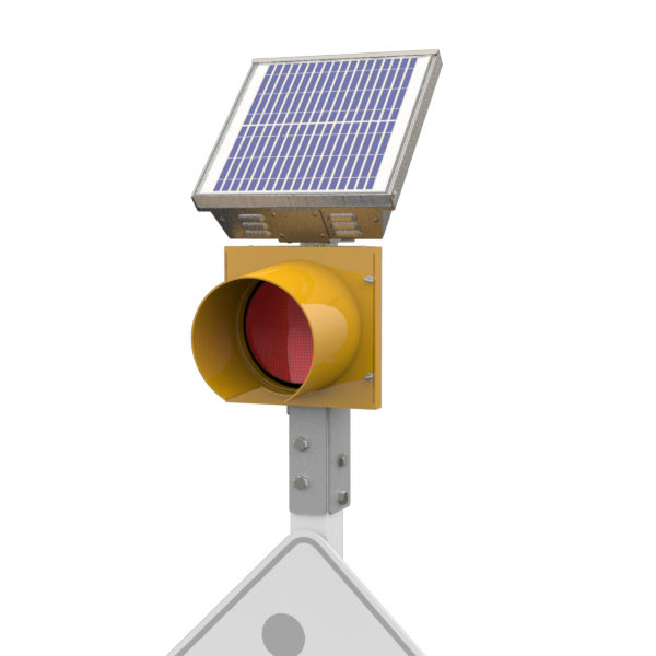 R247-E, 24 Hour 8" Red Flashing Beacon, Wood Post Mount, Integrated Solar Engine Natural Aluminum