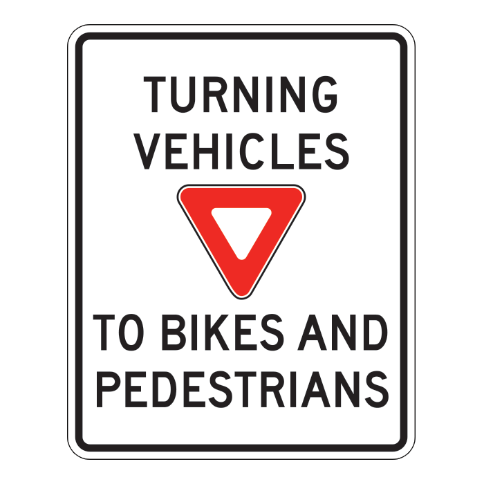 RA19, Turning Vehicles Yield to Bikes and Pedestrians, 60x75cm