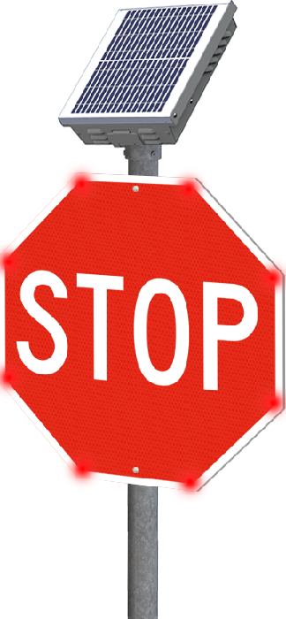 R247-E, RA101 LED Enhanced Sign 30", HIP, Red LED, Square 2 - 2.5" or Round 2.38 - 2.88" OD Post Mount, Solar Engine Yellow